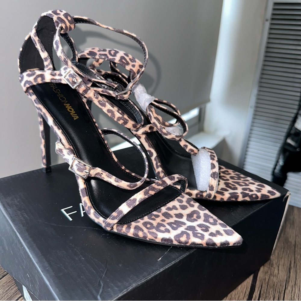 Fashion Nova Animal Print Strappy Heels